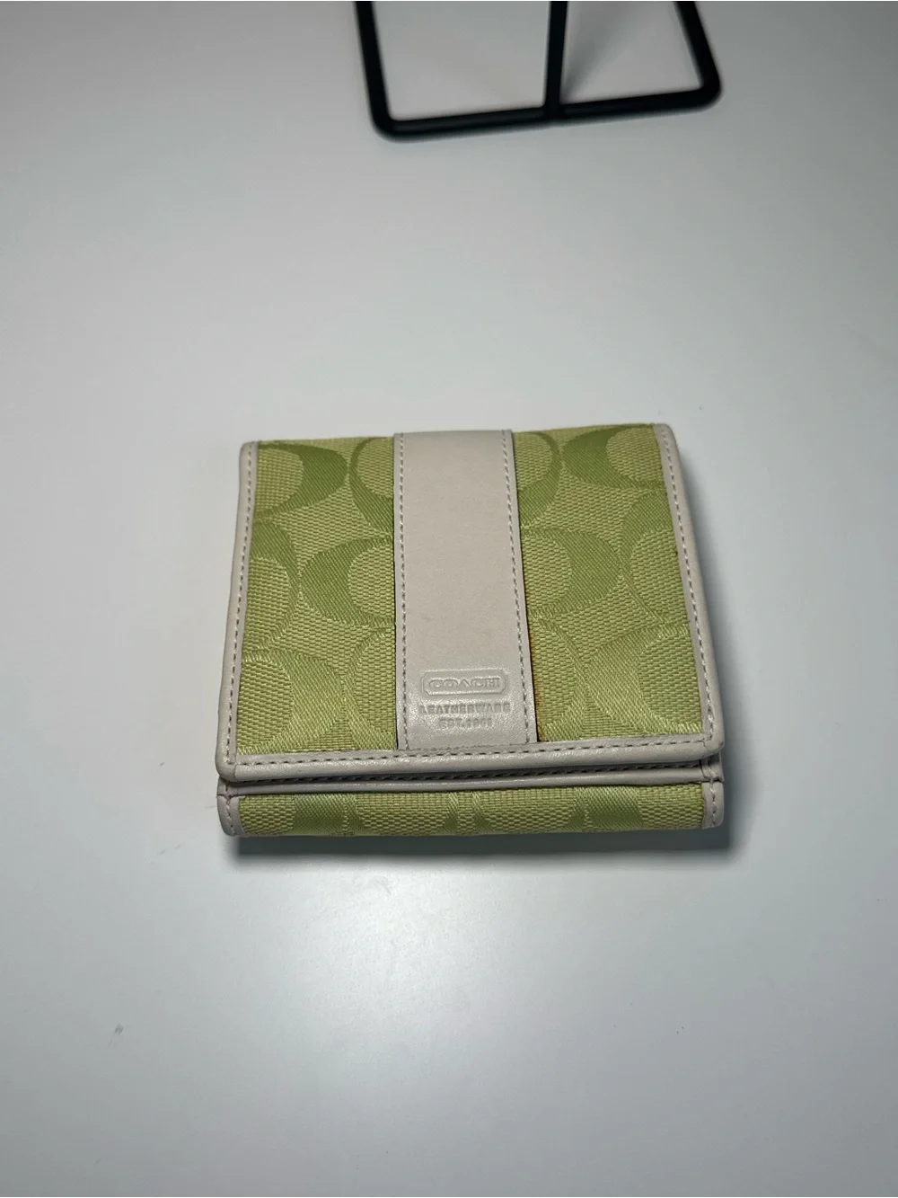Vintage 2003 Coach Signature Jacquard Trifold Wallet in Lime Green